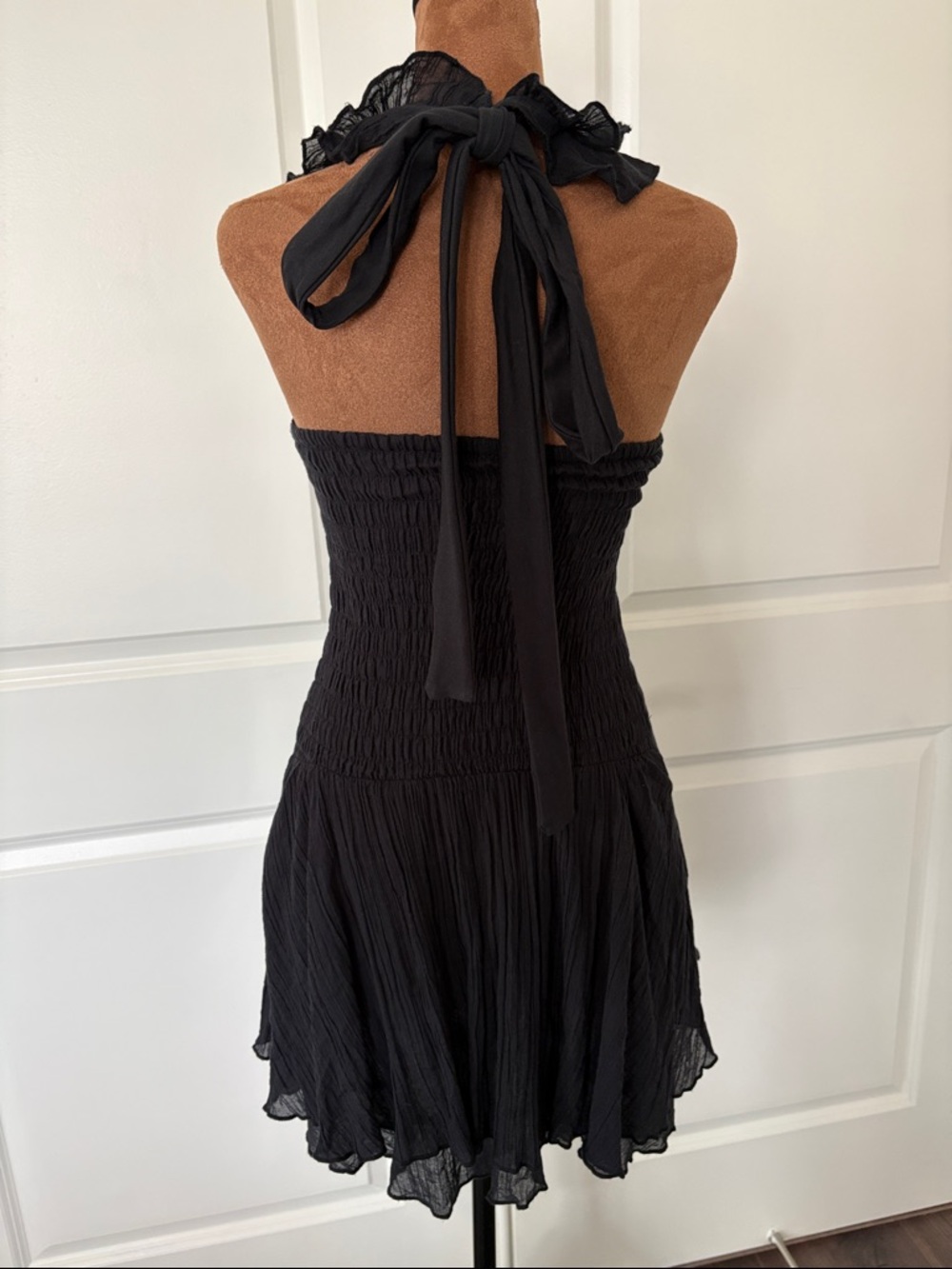 Free People Black Off Shoulder Twist Front Ruffle Mini Dress Cotton XS - Picture 3 of 8
